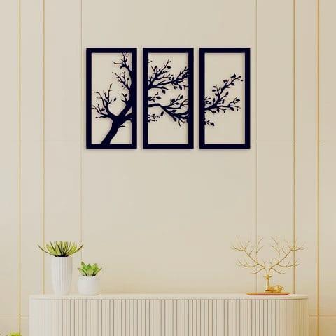 Modern Black Tree Wall Art Set 3Pcs – Laser Cut MDF Wall Decor for Living Room & Bedroom