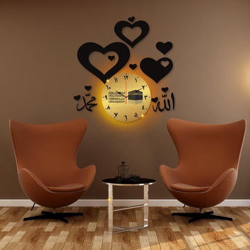 Beautiful Calligraphy Analogue Wall Clock | Black & Gold Quartz Modern Islamic Wall Decor for Home & Office