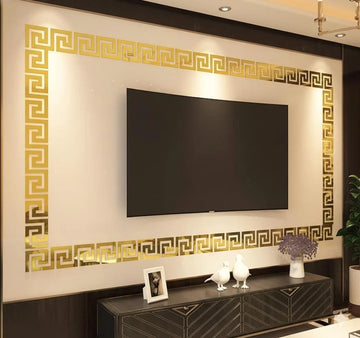 Versace Style Acrylic Mirror Wall Decor Set (12 Pcs) | Golden Silver 4x4 Luxury 3D Border Wall Stickers for Home Decoration