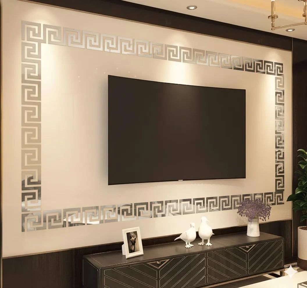 Versace Style Acrylic Mirror Border Wall Design – Golden & Silver (Size: 4x4 , Set: 12 Pcs )
