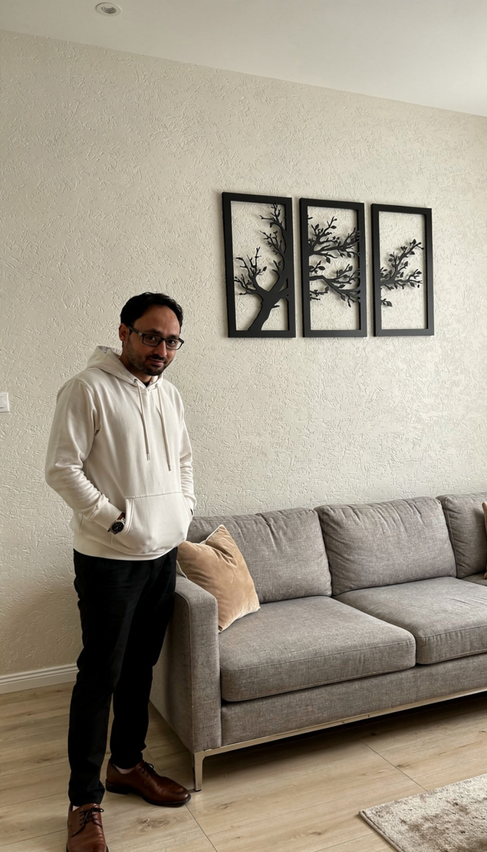 Modern Black Tree Wall Art Set 3Pcs – Laser Cut MDF Wall Decor for Living Room & Bedroom