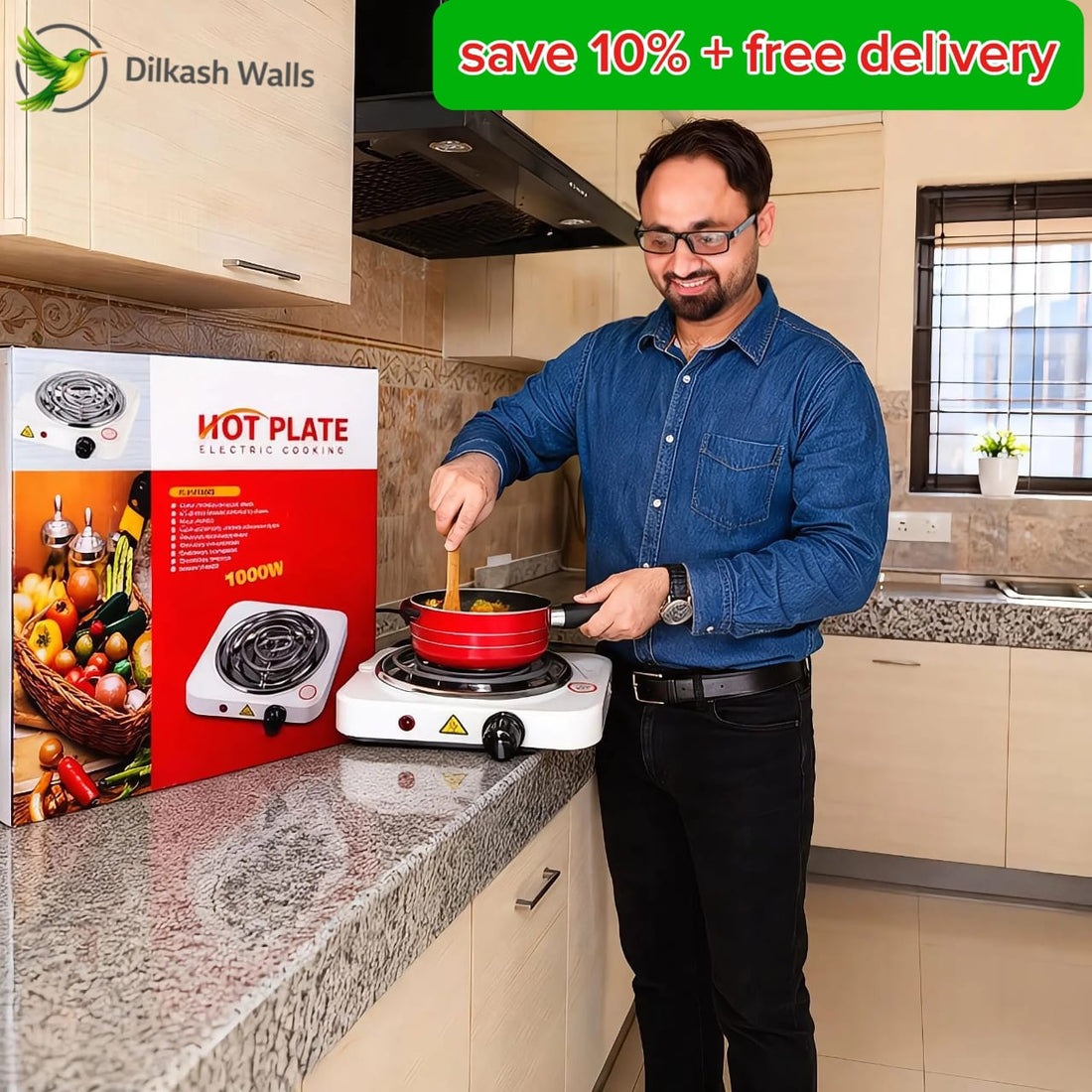 ⚡ Portable Electric Stove 1000W – Fast Heating Hot Plate | Mini Kitchen Cooker for Home, Hostel & Travel | Best Cooking Solution Pakistan