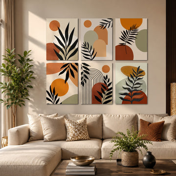 Luxury Abstract Wall Decor Set – 6 Piece Wooden Wall Frames